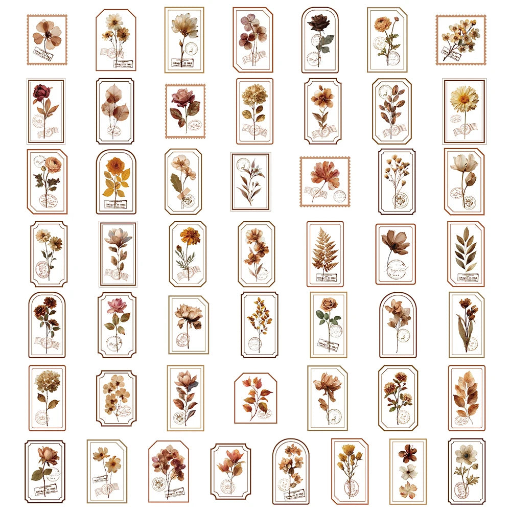10/30/50pcs Transparent Retro Flower Plant Stamp Stickers Cartoon Creative Decals Suitcase Phone Guitar Sticker Decoration Gift