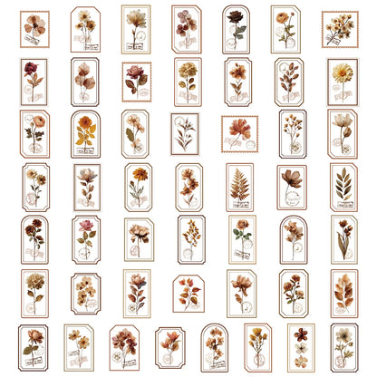 10/30/50pcs Transparent Retro Flower Plant Stamp Stickers Cartoon Creative Decals Suitcase Phone Guitar Sticker Decoration Gift