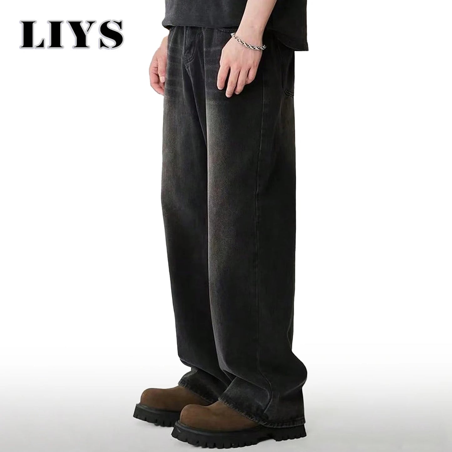 Four Season Men's Jeans Korean Version Student Casual Pants High Street Straight Loose Wide Leg Jeans Black Grey Blue Baggy Jean