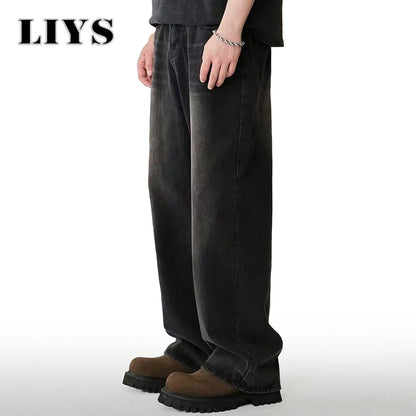 Four Season Men's Jeans Korean Version Student Casual Pants High Street Straight Loose Wide Leg Jeans Black Grey Blue Baggy Jean