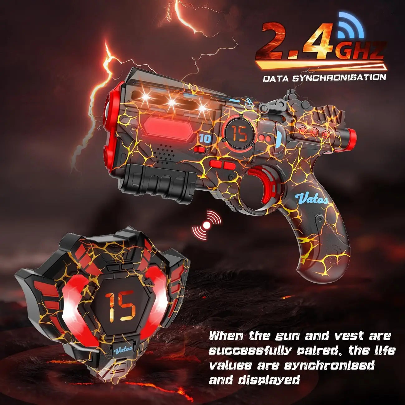 VATOS Team Battle Game Christmas Gift Infrared Laser Tag Guns Set Toy Rechargeable 2.4GHz Sync Machine Gun For Kids Boys Outdoor