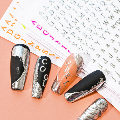 1Pcs 3D Alphabet Nail Sticker Laser Silver/Gold 26 English Letters Nail Art Decals Self Adhesive Manicure 8*10cm Letter Sticker