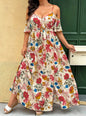 Plus Size Large Size Fashion Floral Print Women's Strap Dress Comfortable Casual Long Skirt Polyester Fabric Commute Style Th...