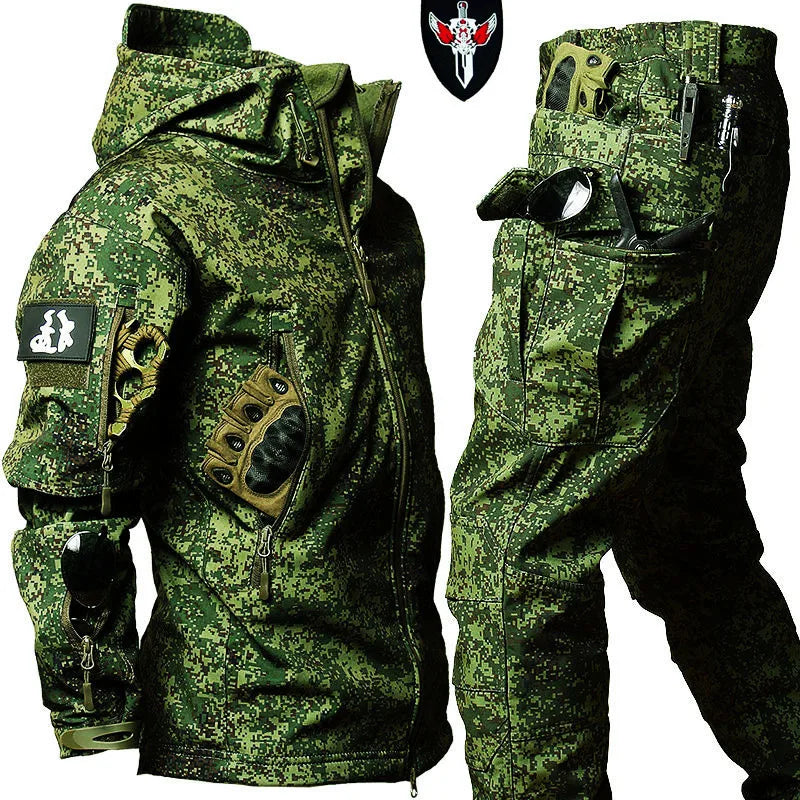 New Men's Winter Jacket Tactical  Sets Fleeced Sharkskin Windproof Waterproof Padding Suits Paintball Uniform Pockets Camo