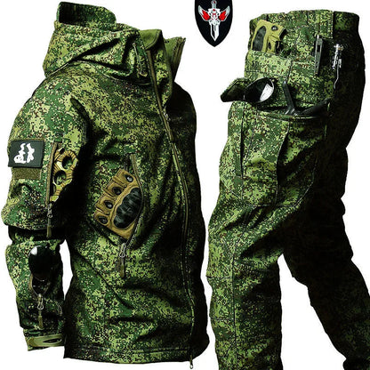 New Men's Winter Jacket Tactical  Sets Fleeced Sharkskin Windproof Waterproof Padding Suits Paintball Uniform Pockets Camo