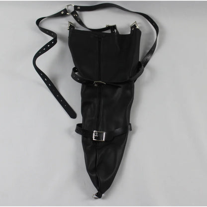 Leather Tight Single Glove Straight Arm Binder Over Shoulder Straps BDSM Bondage Arm Cuffs Zipper Body Harness Adult Roleplay