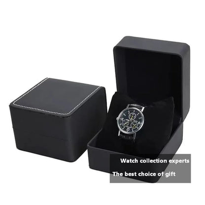 Black Single Watch Gift Box with Pillow PU Leather Wristwatch Display Case Organizer for Men Clamshell PU leather watch case