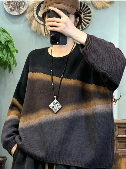 Amax LuluE European Design Womens Leisure Classic Sweaters Autumn Females Vintage Printed Jumpers Luxury Cotton O Neck Pullovers