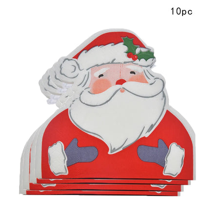 2026 Christmas Party Disposable Tableware Cartoon Bronzing Deer Pattern Plates Cups Santa Claus Napkin Merry Christmas Supplies