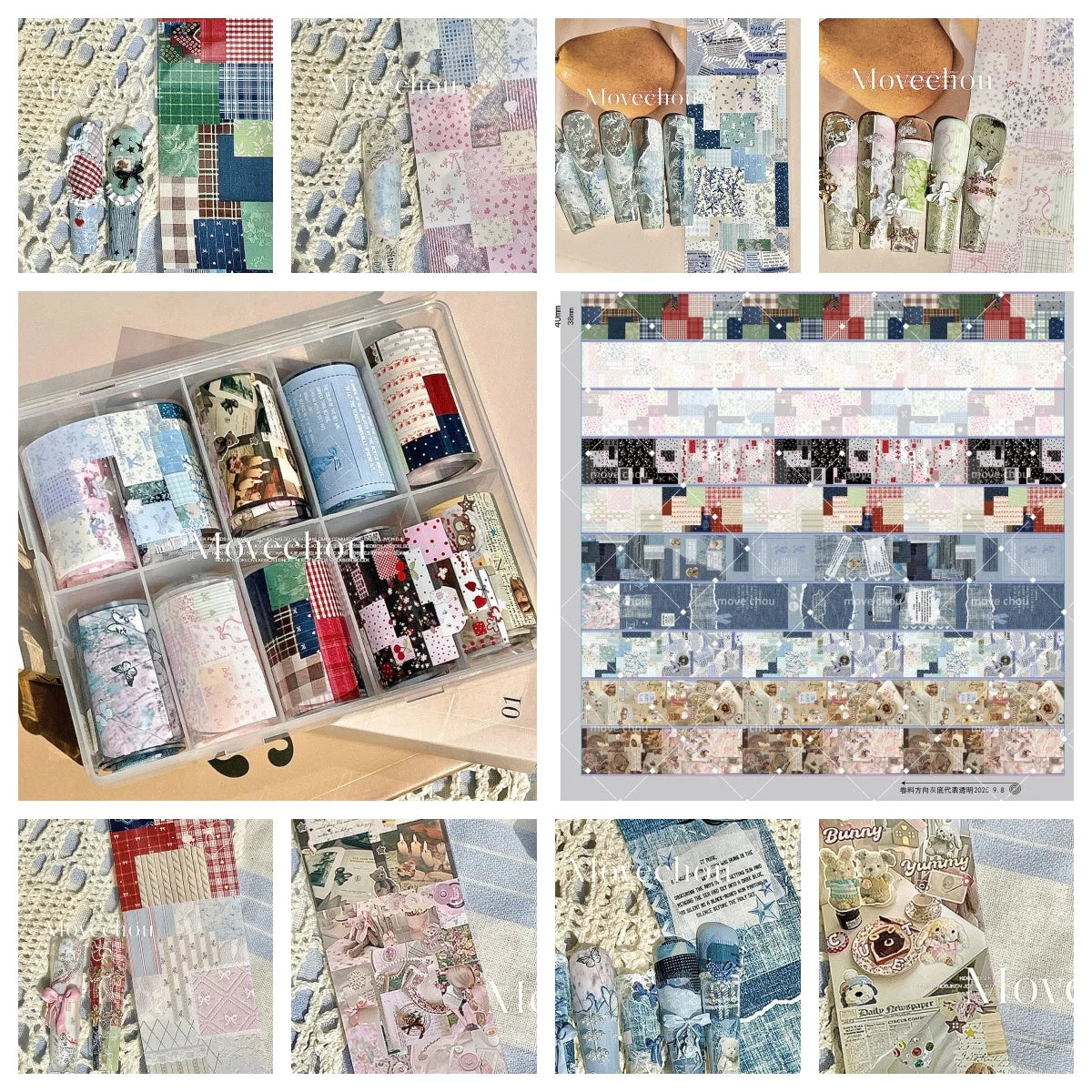 10Rolls Plaid Thousand-Bird Bow  Stars Nail Foils Transfer Paper  Nail Art Stickers  Manicure Set Decal  Nails Decoration
