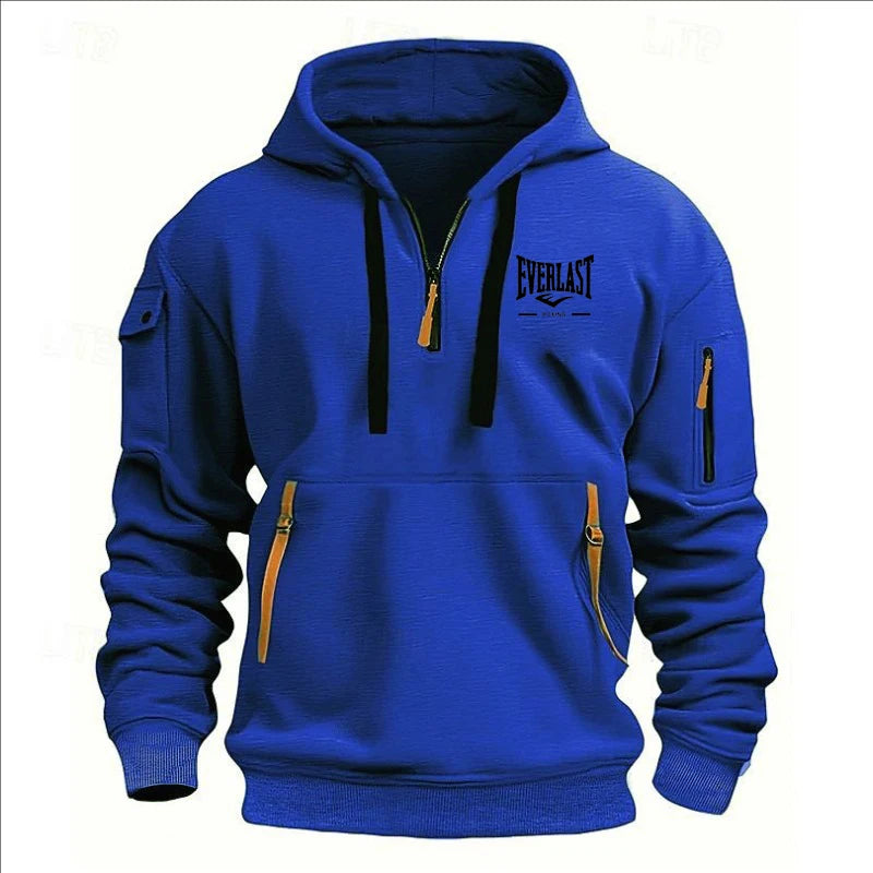 Fashion autumn and winter men's brand clothing multi-zipper design printed hoodie casual sweatshirt loose hooded jumper