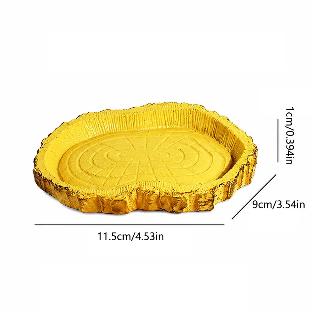 Multi-functional Reptile Feeding Bowl Multicolor Tree Stump Shape Crawler Water Basin Faux Stone Leak Proof