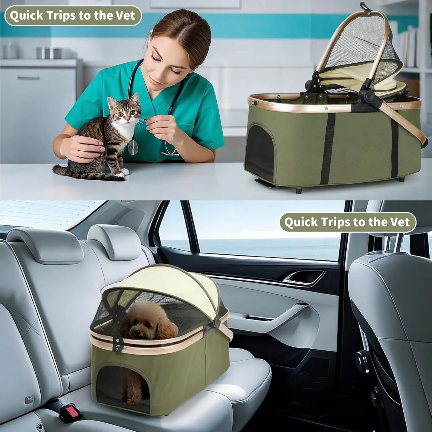 Travel Stroller Foldable Double Detachable Portable Carrier Pet Stroller for 2 Small Medium Dogs Cats Stroller Pet Supplies