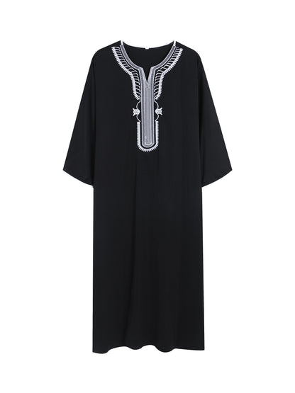 2025 Embroidered Traditional Men Boubou Jalabiyas Jubbah Muslim MEN'S Thobe Morocco Thobes Islamic Clothing Ramadan Robe Abaya