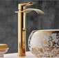 Basin Faucet Gold and White Waterfall Faucet Brass Bathroom Faucet Bathroom Basin Faucet Mixer Tap Hot and Cold Sink Faucet