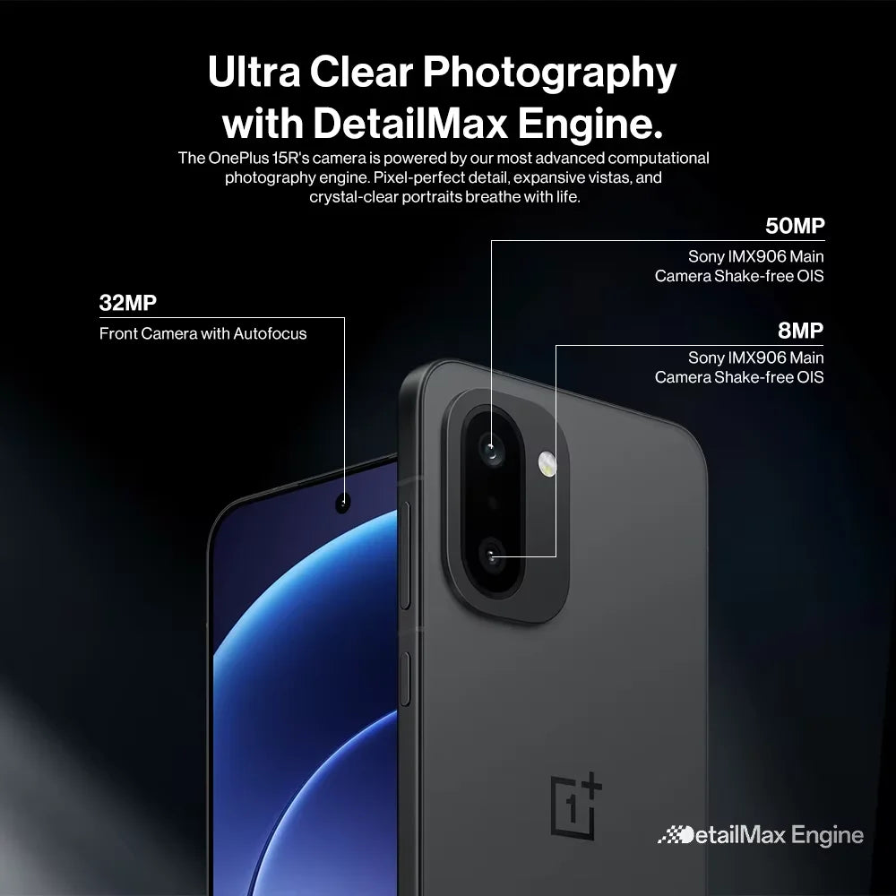 OnePlus 15R Global Version Smartphone 5G,12GB+256GB,12GB+512GB, Snapdragon 8 Gen 5,7400mAh,165Hz Display,IP69,Black