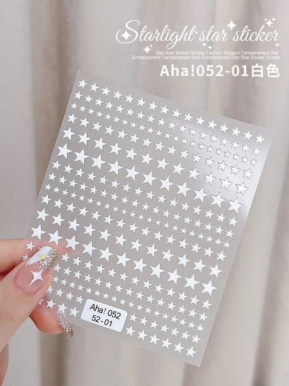 1PCS Laser Starburst Star Adhesive Nail Sticker 3D Nail Art Decoration Flashing Silver Flame Butterfly Nail Decal Press on Nails