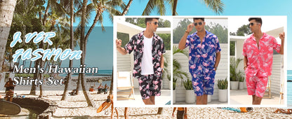 2024 Men's Shirt Shorts Set Two Piece 3D Leaf Print Men's Shirt Short Sleeve Casual Beach Pants Street Vacation Hawaiian Style