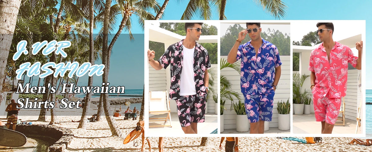 Men's New Hawaiian Short-Sleeved Shirt Shorts Set Summer Daily Travel Shirt Beach Casual Drawstring Shorts Jungle Print Set
