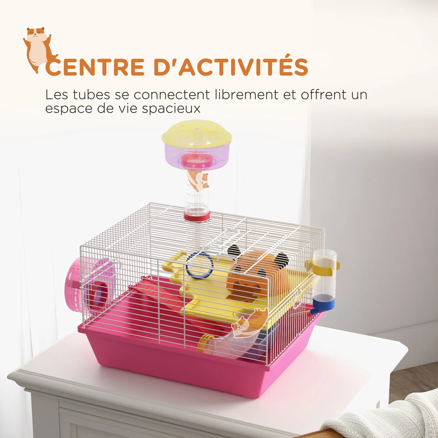 Multi-colored rodent Cage with platform, bottle of water, wheels, House, 34x27x25 cm, pink, rat cage, hamster cage, animals cage, hamster cage
