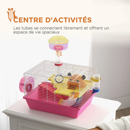 Multi-colored rodent Cage with platform, bottle of water, wheels, House, 34x27x25 cm, pink, rat cage, hamster cage, animals cage, hamster cage