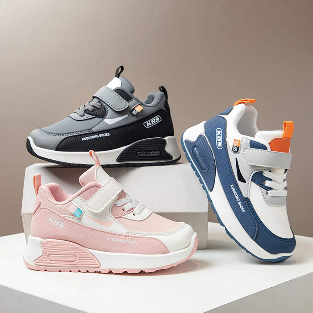 PU Leather Sport Shoes For Children 2025 Trend Fashion Kid's Sneakers Soft-soled Outdoor Boy's Girl's Running Shoes