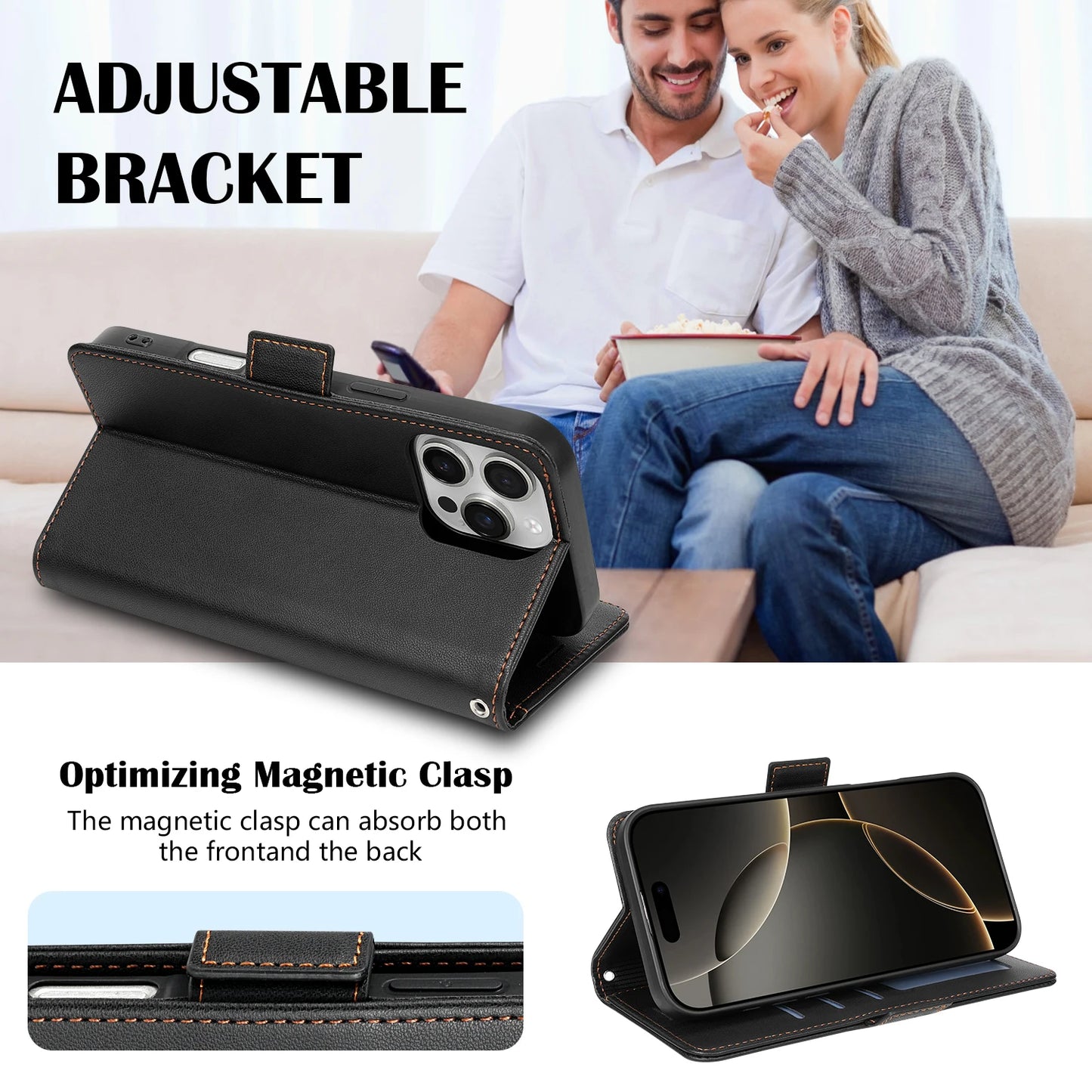 Wallet With Card Slot Bracket Magnetic Flip Leather Case For iPhone Air 17 Pro Max 16e 16 15 Plus 14 13 Mini Shockproof Card Bag