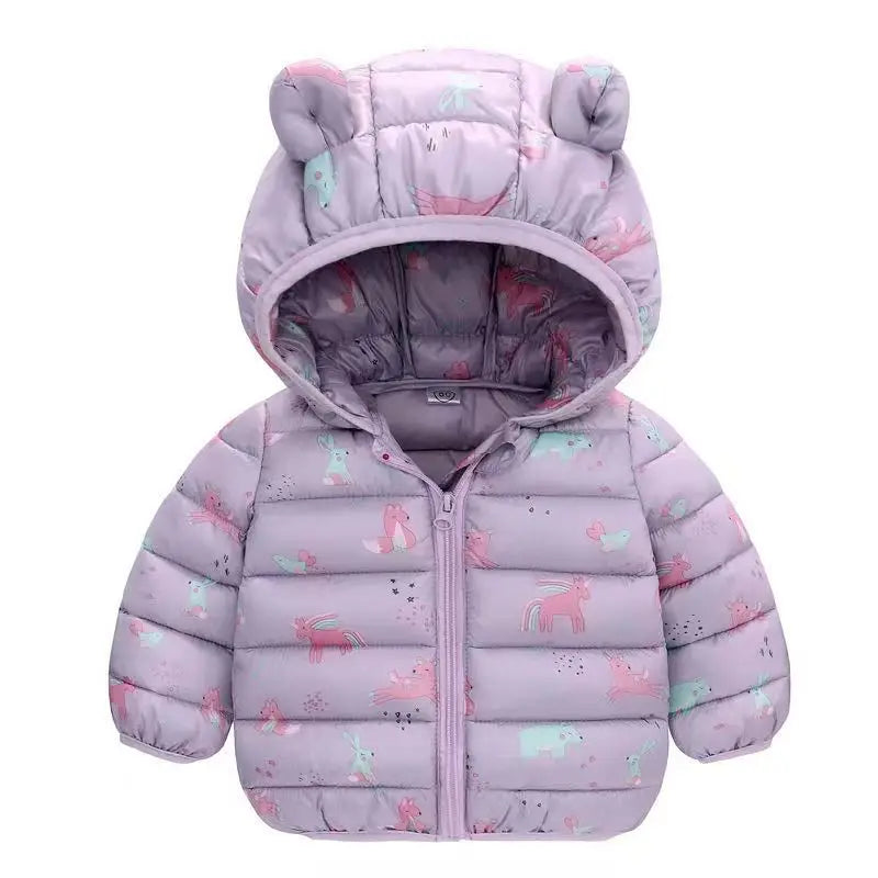 Baby Boys Girls Down Jackets Kids Cartoon Bear Zipper Coats Autumn Boys Thin Warm Hooded Jackets Children Clothes Outerwear