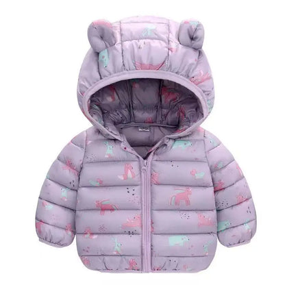 Baby Boys Girls Down Jackets Kids Cartoon Bear Zipper Coats Autumn Boys Thin Warm Hooded Jackets Children Clothes Outerwear