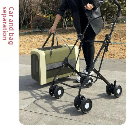 Detachable Cabin Pet Stroller Lightweight Foldable Cat Dog Trolley Outdoor Travel Hand Push Cart for Small & Medium Sized Pets