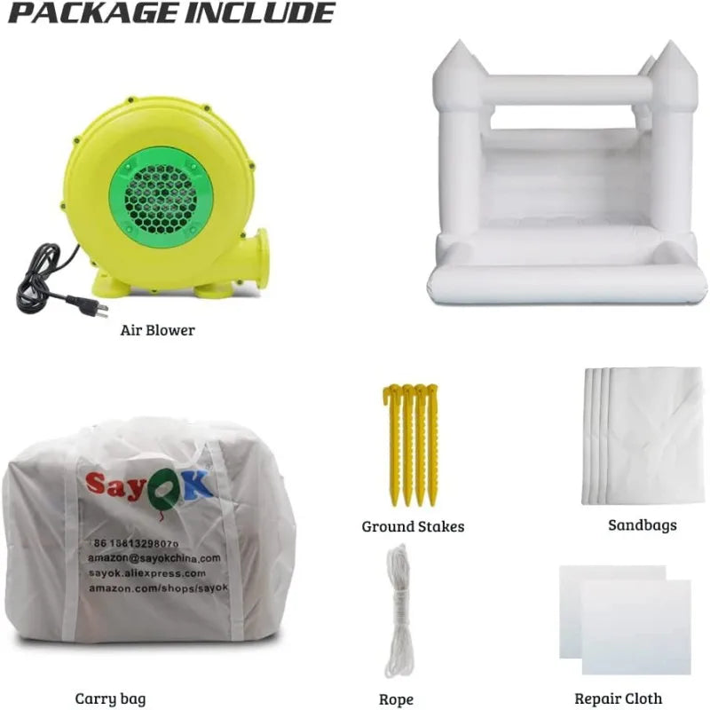 SAYOK Inflatable White Wedding Bounce House Castle PVC Inflatable Bouncy Castle Bounce House Bridal Jumping Bed for Wedding