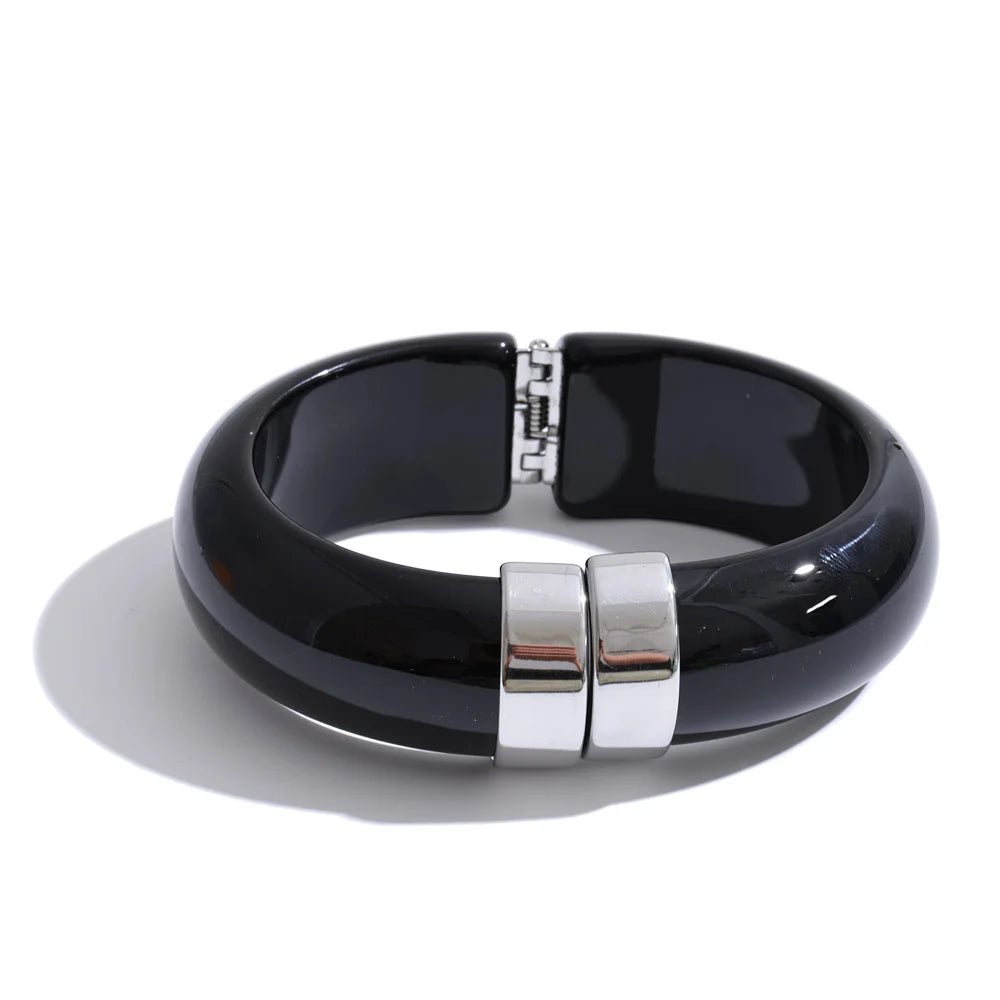 Yhpup 66mm Green Pink Brown Purple Acrylic Thick Bracelet Bangle for Women Stainless Steel Arrivals 2025 Wrist Jewelry Gift