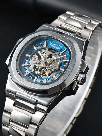 LONGLUX Men Automatic Mechanical Watch Luxury Watches Waterproof Skeleton Business Cheap Wholesale Stainless Steel Gift Watch