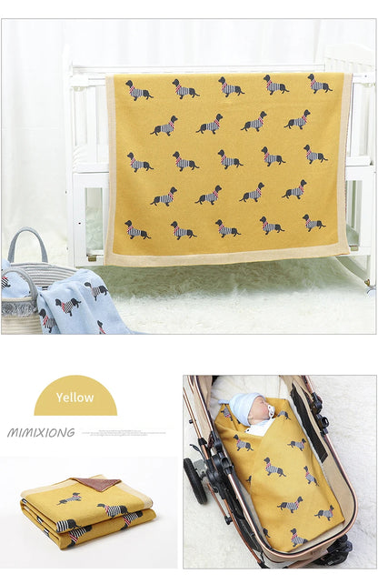 Baby Blanket Cotton Knit Super Soft Newborn Girl Boy Bed Plaid Crib Quilt Cute Dachshund Infant Stroller Covers Swaddle 100*80CM