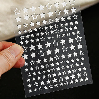 Black White Star 3D Nail Art Sticker Y2K Pentagram Self-Adhesive Decals Laser Shiny Glitters Starlight Manicure Ornaments Slider