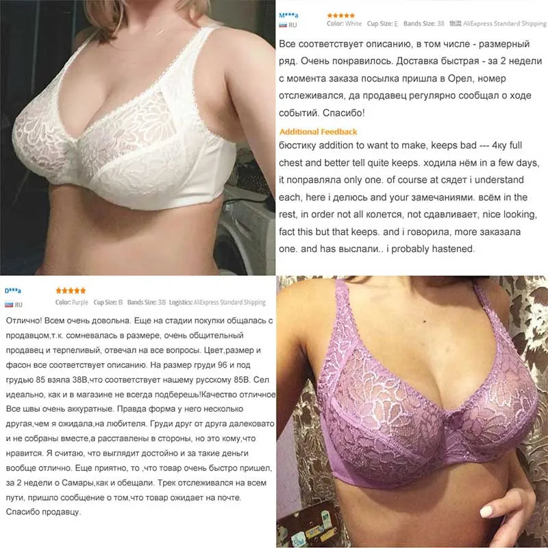 Plus Size Bras For Womens Lace Sexy Bra Perspective Underwire Female Lingerie BH Tops C D DD E F Cup