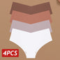 4PC Women Seamless Briefs Sexy V-Waist Underwear 10 Solid Colors Ice Silk No Trace Panties Female Breathable Intimates Lingerie