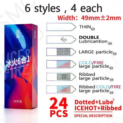 Ultra Thin Condoms Ribbed and Dotted Mixed Pack 24pcs/30pcs Latex Sex Protection Strong Safe  Pleasure Textured Surface for Men