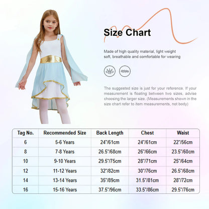 Halloween Virgin Mary Costume for Kids Girls Fancy Greek Princess Cosplay Long Sleeve Ruffle Dress with Chiffon Cape Theme Party