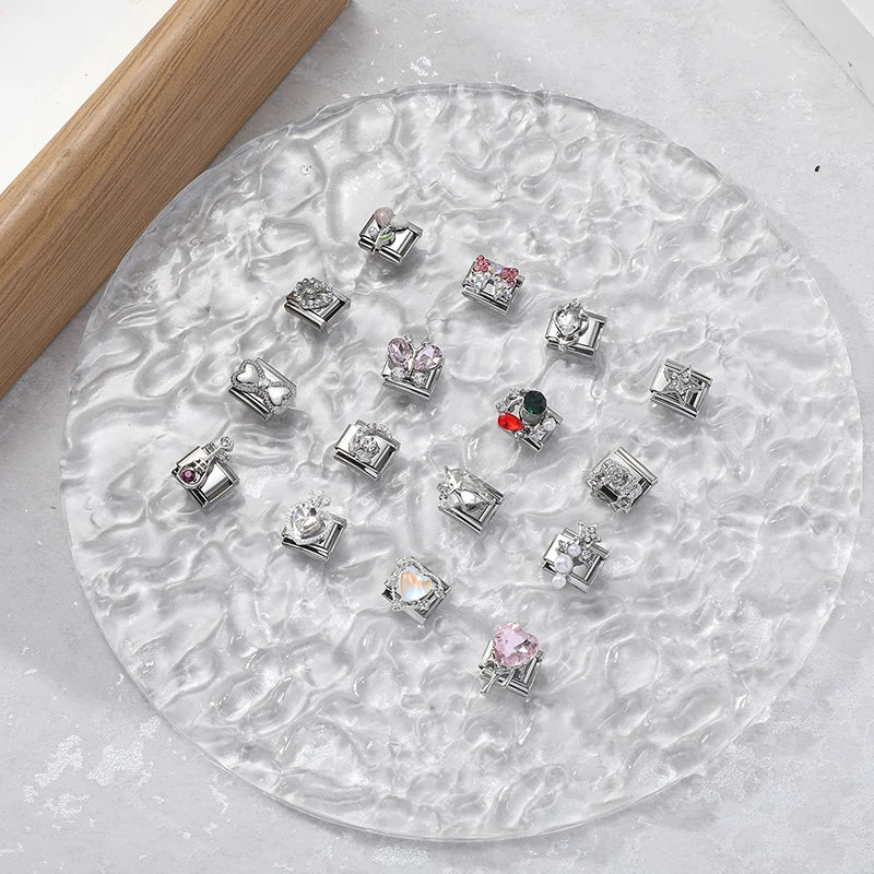 Zircon Pearl Heart Bow Candy Flower Butterfly Italian Charm Links Fit 9mm Stainless Steel Bracelet Personalized DIY Making Gifts