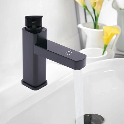 Black And White Washbasin Faucet, Bathroom Kitchen Single Pole Faucet With Digital Display Screen