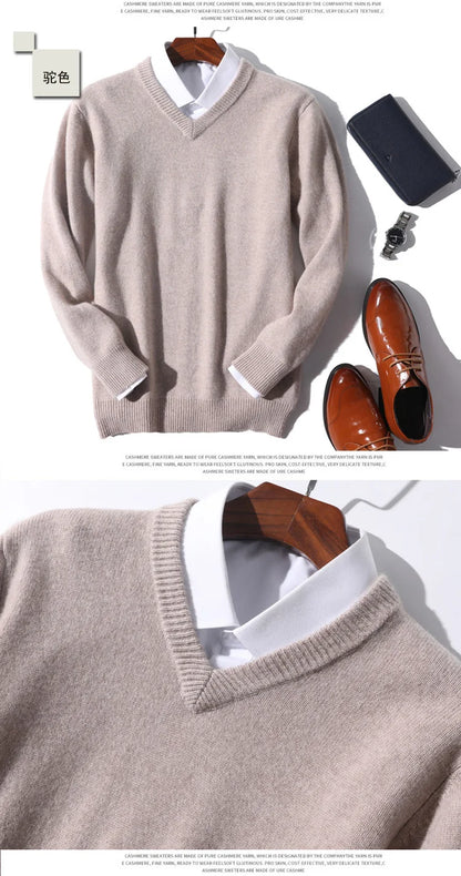 Super 100% Cashmere Sweater 2021 Men Pullover Autumn Winter Warm Classic V-neck Sweaters Male Jumper Jersey Hombre Pull Homme