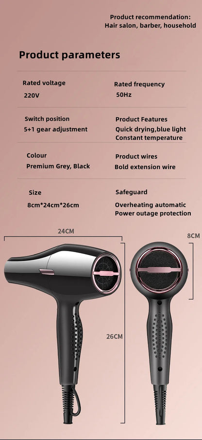 2300W Hair Salon Hair Dryer High Power Strong Wind Speed Dry Blue Light Ion Silent Home Hairdresser Special New Product
