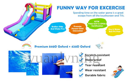 Inflatable Water Slide Bounce House Children Splash Pool Rainbow Castle Kids Outdoor Backyard Water Park with Air Blower