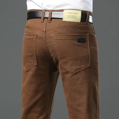 Autumn 96% Cotton Men's Stretch Slim Jeans Army Green Soft Comfortable Casual Straight Denim Pants Trousers Large Size 42