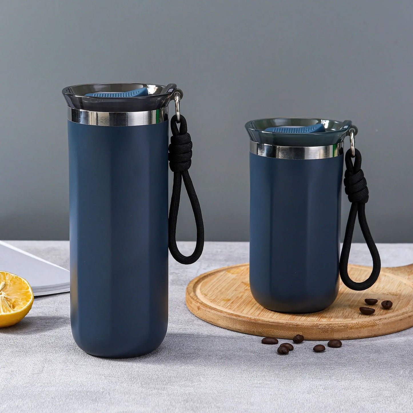 Vacuum Insulated Coffee Travle Mug Stainless Steel Thermo Bottle Cup Thermal Tumbler With Carrying Ring Flask for Hot Cold Drink