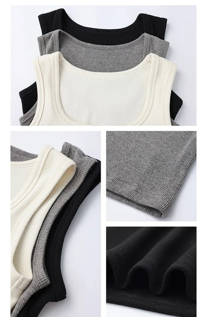 Spring Women U-Neck Knit Tank Top Cashmere-Like Fabric Elastic Slim Fit Sleeveless Camisole Solid Color Base Layer Stylish Vest