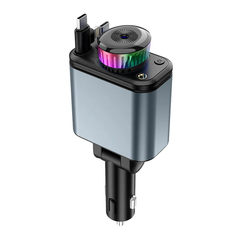 120W 5-in-1 Car Fast Charger Retractable Cable PD 30W Digital Voltmeter Star Light Car Charging Adapter For IOS Android