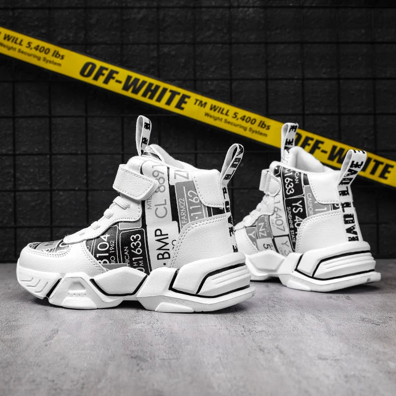 Children Shoes Boy Sneakers Fashion Print Luxury Designer High Top Sneakers Kids Tenis Shoes Boy Sports Casual