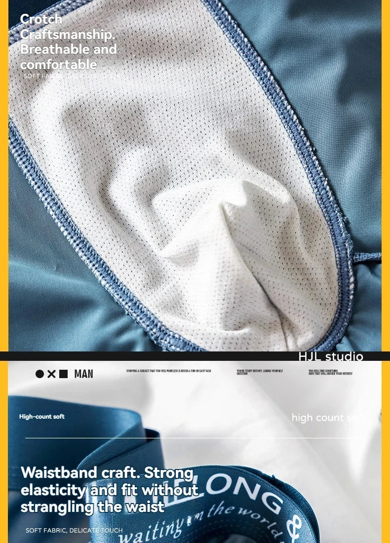 1/3Pcs Breathable Thin Satin Silk Boxer Briefs Seamless Mid Waist Ice Silk Boxers Underpants Smooth Underwear for Men Daily